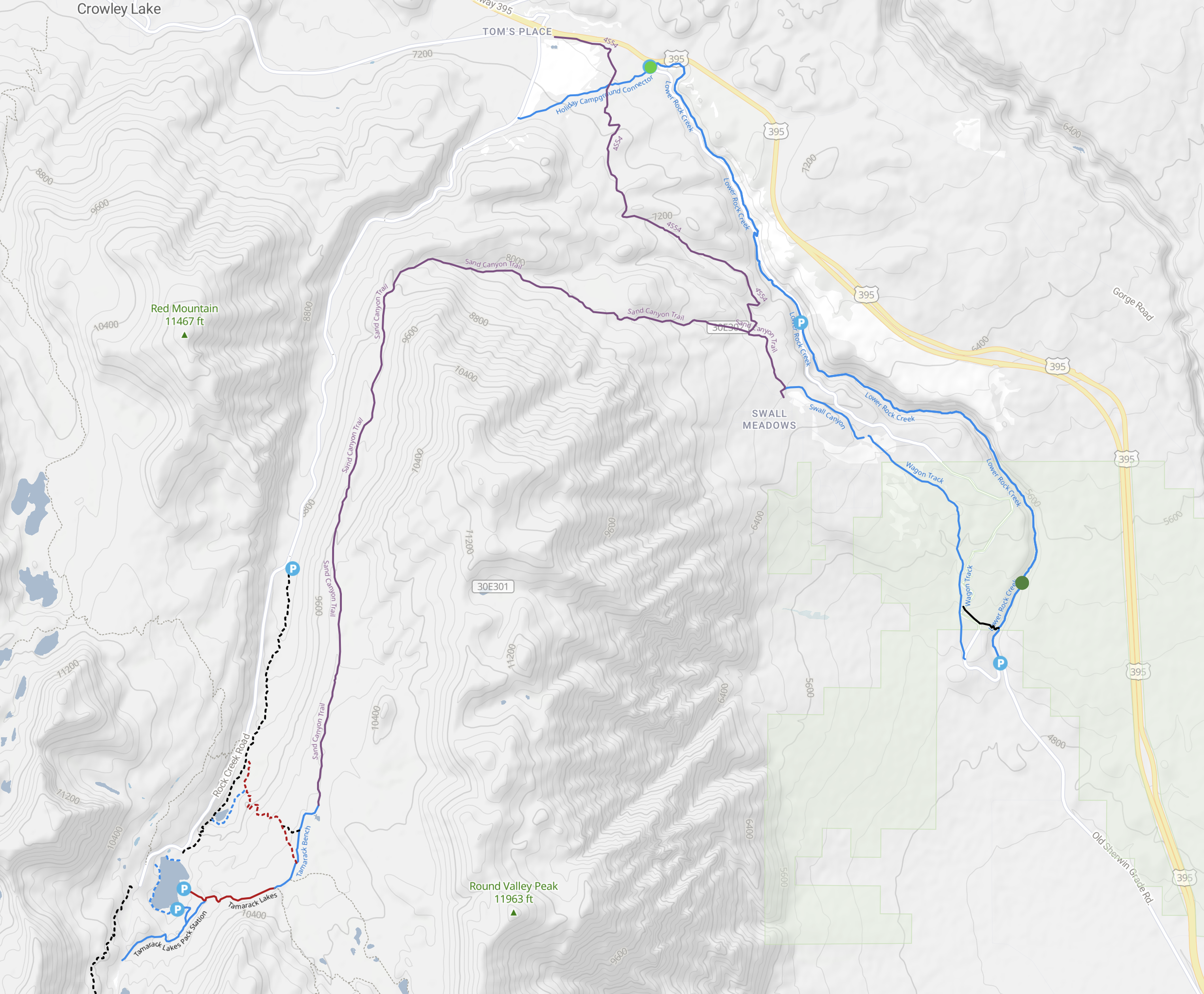 Map - Mountain Biking Rock Creek Canyon & Toms Place, Upper Gorge